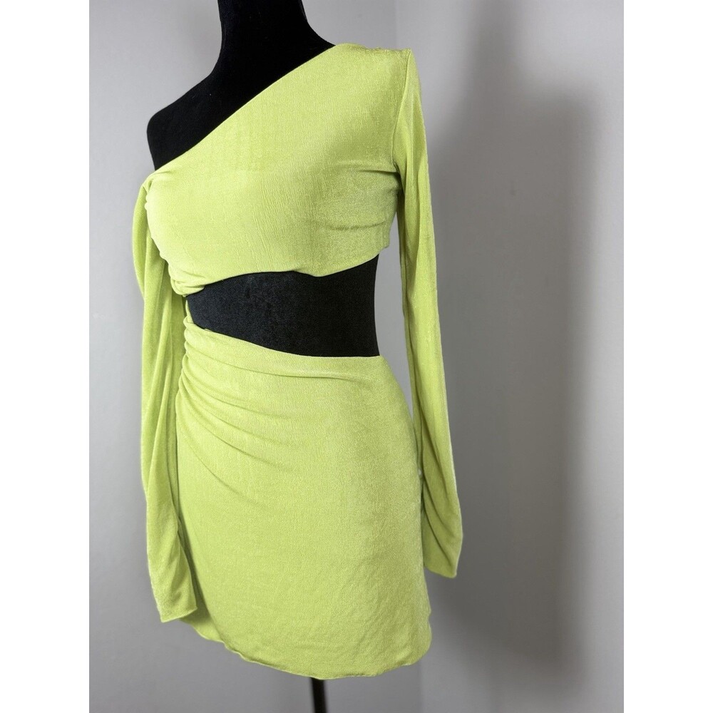 Oh Polly Textured Jersey Asymmetric Cut Out Mini Dress In Lime- Size 6 NWT - Picture 12 of 16